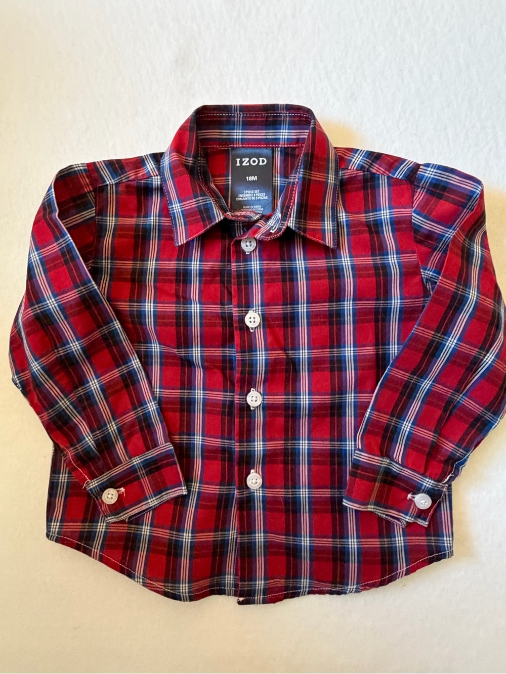 Izod Red Plaid Button-Down Shirt Size 18 Months